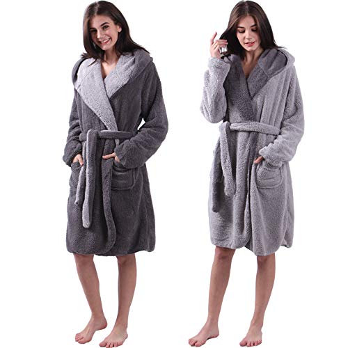 HOMELEVEL Sherpa Albornoz reversible con aspecto de piel de cordero para hombre y mujer con capucha