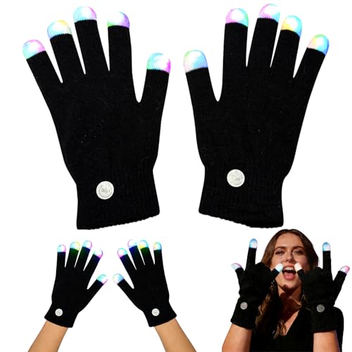 Hyhuiyin LED Flashing Rave Gloves 7 Colors Light Show LED Gloves Rave Light Finger Multi Modes Colorful Light Up Warm Gloves for Zoom Themed Night Party Show Festivals Halloween Christmas