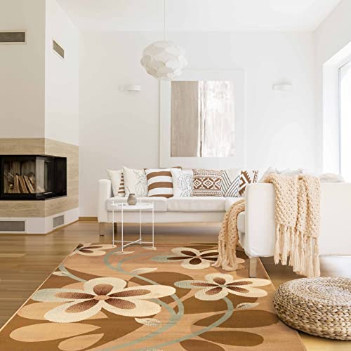 Superior Indoor Area Rug, Jute Backing, Modern Bohemian Oversized Floral Scroll, Ideal for Entryway, Living Room, Kitchen, Bedroom, Hallway, Floor Cover, Rosette Collection, 4' x 6', Taupe