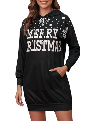 Image of Quenteen Women Hoodies Dress Hooded Sweatshirts Dress Casual Long Sleeve Tunic Dress Oversized Sweatshirts with Pocket