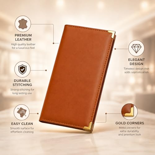 Image of Premium Leather Bill Holder - Set of 6 Receipt Folders for Restaurants, Hotels, Cafes, Bars & Table Service | Professional Check Presenters for Dining Tables (Brown)