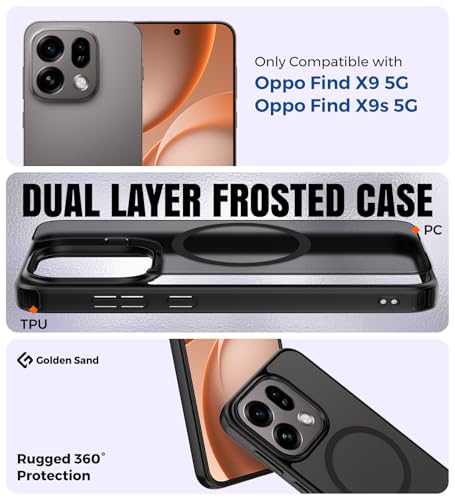 Image of Golden Sand Rugged Frosted MagSnap Back Cover Case for Oppo Find X9 5G, Oppo Find X9s 5G | Compatible with MagSafe, Strong Magnets | Semi Transparent PC Shock Proof Slim TPU Case, Space Black