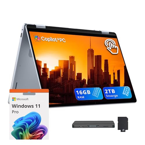 Dell Plus 16' FHD 2-in-1 Touchscreen Laptop, Intel Core Ultra 7 256V, 16GB RAM, 2TB Storage(1TB SSD+1TB Docking Station Set), Backlit Keyboard, Webcam, Wi-Fi 7, Copilot, Win 11 Pro, Ice Blue