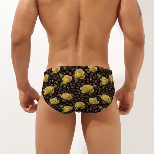 Yellow Roses Coffee Beans Men's Swim Briefs Low Waist Bikini Swimsuit Underwear Beach Swimwear2