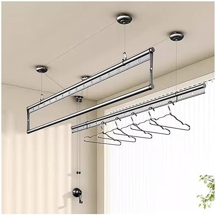 Hand Crank Clothes Drying Rack - Adjustable Height, Sturdy Space-Saving Indoor/Outdoor Hanger for Efficient Laundry Drying on Balconies and Patios