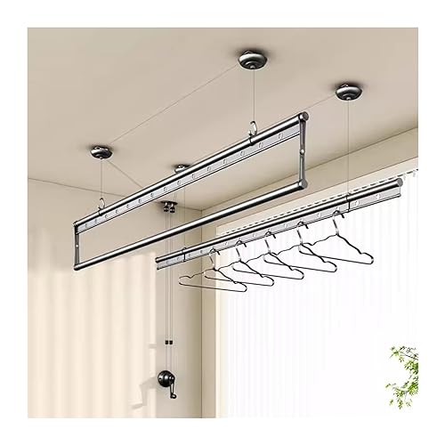 GLETSF Tendedero Eléctrico De Tres Varillas, Percha Elevadora para Ropa, para Balcón, Hogar, con Manivela, Percha De Secado Manual, Percha De Enfriamiento Superior, Percha Eleva-A-1.5m