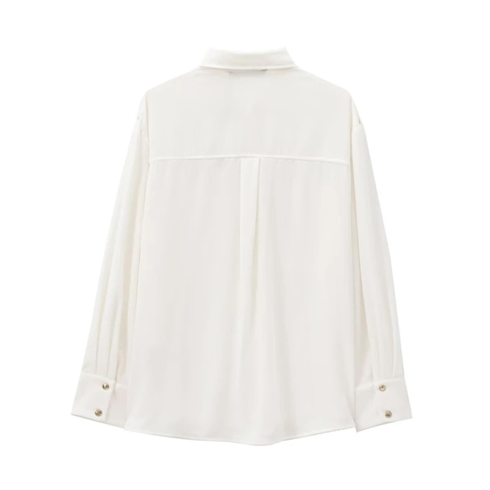 Camisa de manga larga para mujer, estilo clásico, para oficina, con solapa y bolsillos