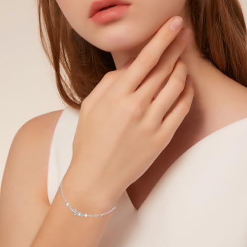 Diamond Rose Flower Bracelets for Women 925 Sterling Silver Rose Flower Bracelet Anniversary Birthday Christmas Gifts for Women Wife Girlfriend Mother4