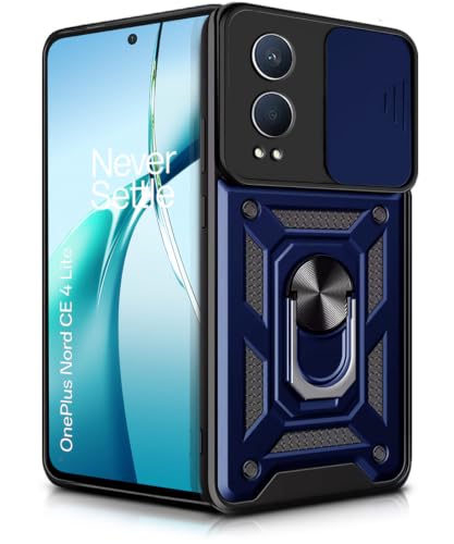 Image of WOW IMAGINE Tough Armor Bumper Mobile Back Case for 1+ OnePlus Nord CE 4 5G | Sliding Camera Cover | Shock Proof 360 Protection | Hybrid PC + TPU | Ring Holder with Kickstand - Blue
