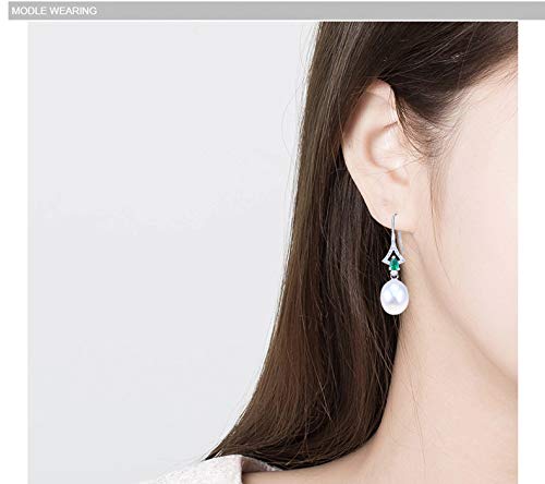 Pendientes de perlas de plata de ley 925 mujer circón verde natural joyas 4