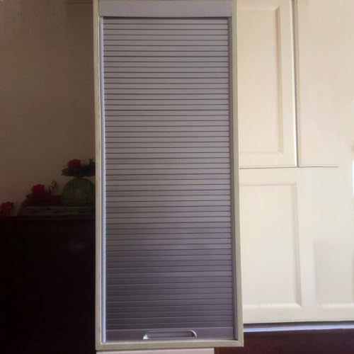 Light Gray Vertical Slat Tambour Cabinet Door, Space-Saving Sliding Shutter Panel for Kitchen Pantry, Closet and Home Storage Organization System(20x20in (51x51cm))