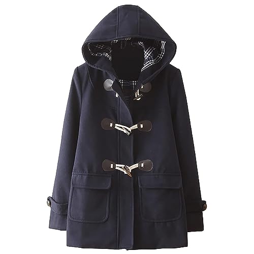 [ilishop] （アイリショップ） レデイース ダッフルコート オーバー フード付き 学院風 保温 コート 通勤 通学 秋冬 (ネイビー)