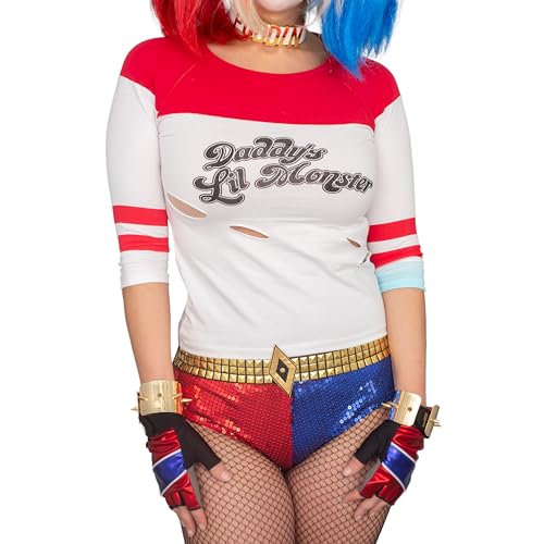 DC Comics Suicide Squad Harley Quinn Daddy Little Monster Movie Costume for Women White Short Sleeve T-Shirt Cosplay4