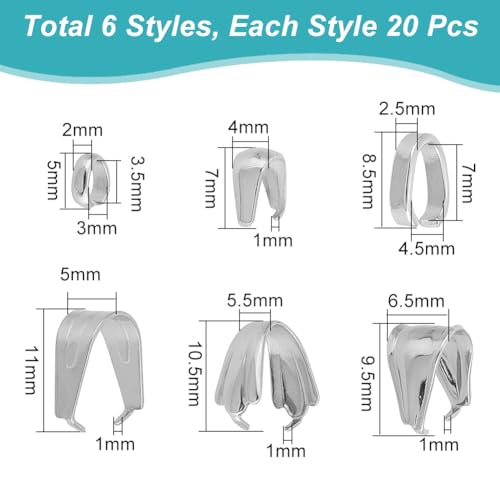 UNICRAFTALE About 120Pcs 6 Styles Stainless Steel Pinch Clips Clasp Bail Snap On Bails Hook Pendant Clip Clasp Metal Connector Clasps Pendant Clasps for Neckalce Jewelry DIY Craft Making - Image 3