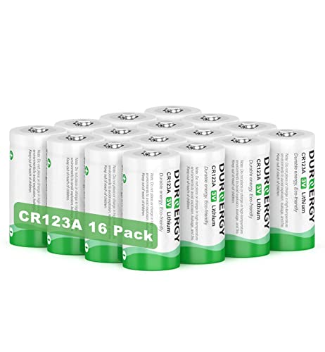 DURNERGY CR123A 3V Lithium Battery 16 Pack, 10 Years Shelf Life, 123 Batteries Lithium, 123A Lithium Batteries 3 Volt High Power, CR123 Battery, CR17345, CR17335, CR17345