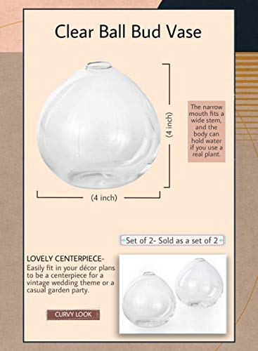 Serene Spaces Living Set Of 2 Clear Ball Bud Vase, Vintage Style Vase For Flowers, Measures 4" Tall And 4" Diameter #TOP6