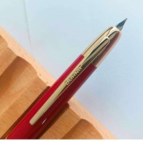 Image of GOLD LEAF Jinhao 20 Press Retractable Fountain Pen - Fine Nib with Converter - Plastic Body & Metal Clip - Multiple Colors - Smooth Writing Pen (No Ink Included) (Red (Gold Clip))