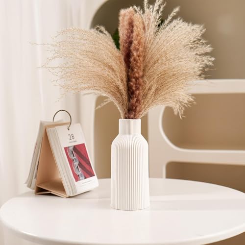 Hanaomaoyi Vase für Pampasgras，20cm Keramik Vase Weiß Matt Rund Modern Design, Boho Style for deko Aesthetic, Blumenvase für Wohnzimmer, Schlafzimmer Dekoration, Einfach Nordic Stil(Weiß)