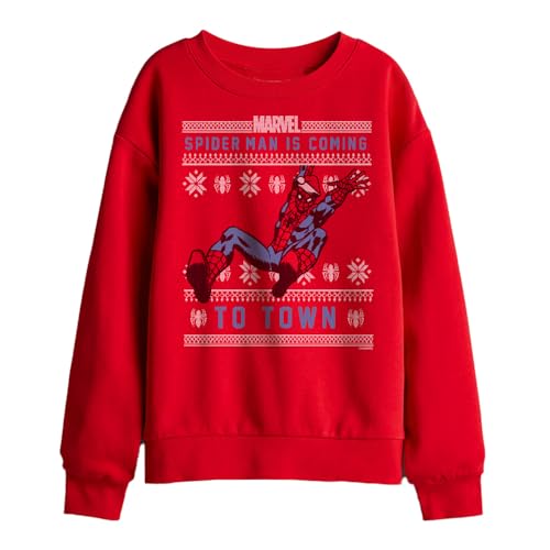 Image of Marvel Spiderman Christmas Jumper Kids Sweatshirt, Red, 12-13