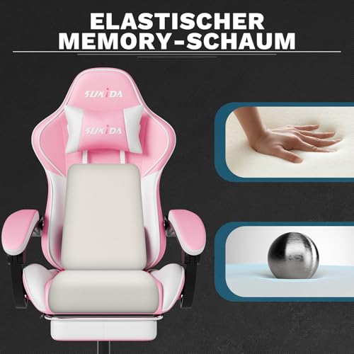 SUKIDA Gaming Stuhl, Ergonomischer Gaming-Stuhl mit Fußstütze, Racing Gamer Chair 90-135° Rückenlehne einstellbar… – Ansicht 8