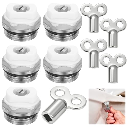 Lot de 5 Purgeur Radiateur avec 5 Clé Purge Radiateur, Manuel Bouchons de Robinet Purge...