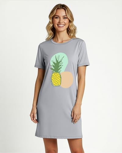 Image of Real Essentials 3 Pack: Women's Short Sleeve Nightgown Dress - Nightshirt Pajama Sleep Shirt Sleepwear (Available in Plus)