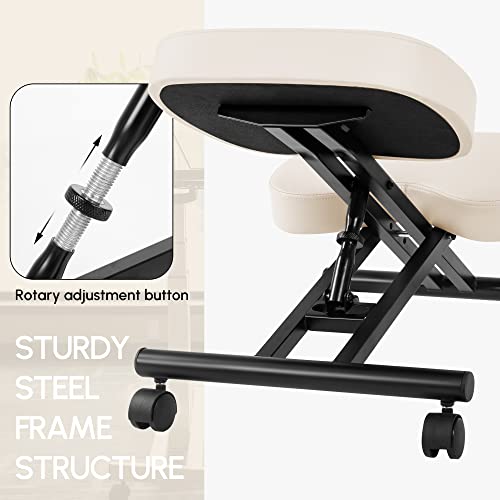 Vigosit Ergonomic Kneeling Chair, Office Kneeling Chair With Thick Memory Foam Cushions, Adjustable Kneeling Chair Improve Your Sitting Posture With Brake Gliding Casters For Office And Home (Beige) #TOP7