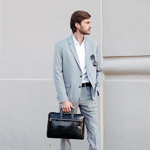 Time Resistance Leather Briefcase Bag Slim Laptop Messenger Black Unisex #TOP2