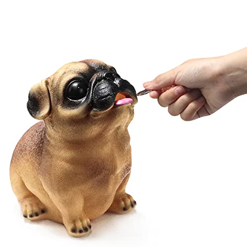 Linda alcancía para perro, hucha de perro con pug, con forma de hucha a prueba de roturas, hucha para abrir, hucha grande para regalo de niños o como decoración para el hogar (perro) Cover