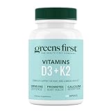 Greens First Vitamins D3+K2 - Support for Heart, Bone, Vascular and Immune Health - Made with Vitamin D3 & Vitamin K2-60 Vegetable Capsules