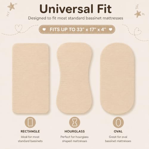 Image of Muslin Bassinet Sheets, 3-Pack 100% Cotton Fitted Bassinet Mattress Sheets, Ivory, Universal Fit 33x17x4