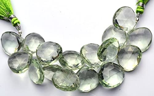 LKBEADS 1 Strand Natural Brazilian Prasiolite Faceted Big Size Heart Shape Briolette 17-18MM Approx 4" Long