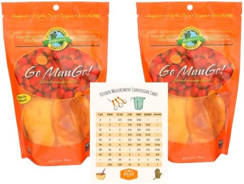 Organic Dried Mango Slices 12oz Two Pack with Measurement Conversion Refrigerator Magnet - Non-GMO, Vegan, Gluten-Free, All Natural Family Size Dried Fruit Snacks