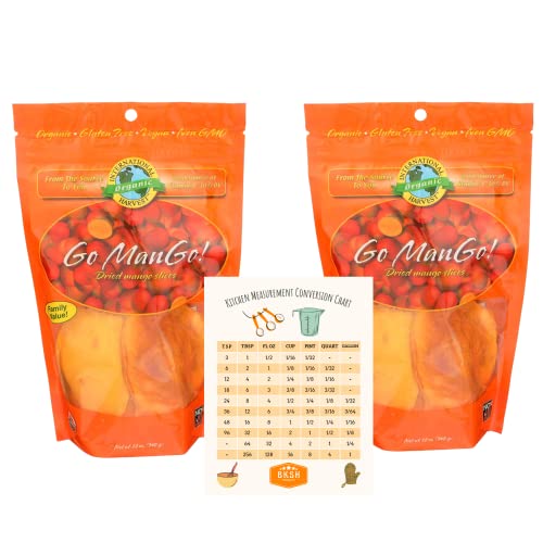Organic Dried Mango Slices 12Oz Two Pack With Measurement Conversion Refrigerator Magnet - Non-Gmo, Vegan, Gluten-Free, All Natural Family Size Dried Fruit Snacks #TOP20