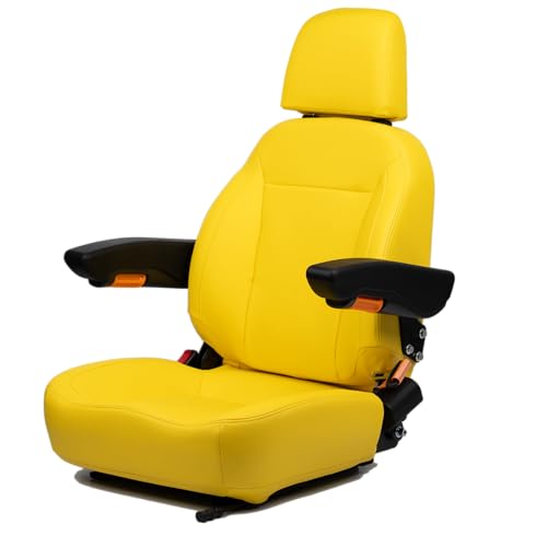 SEATIN Universal Tractor Seat Comfortable Zero Turn Mower Seat with Adjustable Safety Belt Armrest Backrest Micro Switch for John Deere ZTR Skid Steer Loader Telehandler Dozer Excavator (yellow)