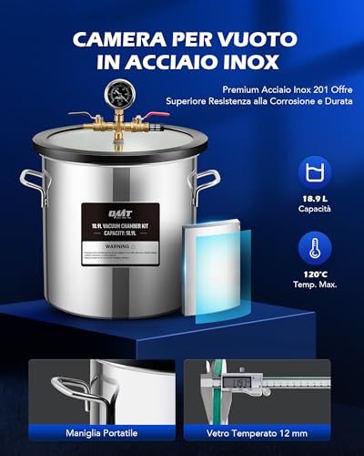 Orion Motor Tech Vakuumpumpe Vakuumkammer mit Pumpe Vakuumkammer Entgasung Harz 3.5CFM mit 19L Edelstahl Vacuum Chamber 100L/min mit Deckel aus gehärtetem Glas 1/4HP 5Pa HVAC-Vakuumgeräte