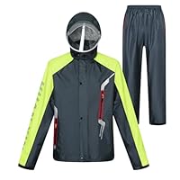 LY4U Mens Waterproof Rain Suit Work Wear Hooded Cycling Jacket and Trouser Rainsuit with Safe Reflective Strip