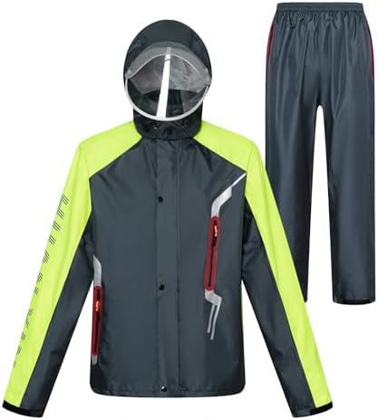 Motor regenpak, waterdichte lichtgewicht regenjas Vissen regenkleding jas en broek met verborgen capuchon Buitensporten Reflecterende regenjas Over pak Jas en broek Sets 2 stuks(Green_3XL