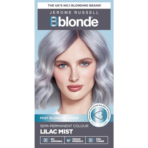 Jerome Russell Bblonde Lilac Mist Post Blonding Toner - Semi Permanent Hair Dye Kit for Pre Lightened & Blonde Hair with Brazil Nut Oil, No Ammonia & Vegan