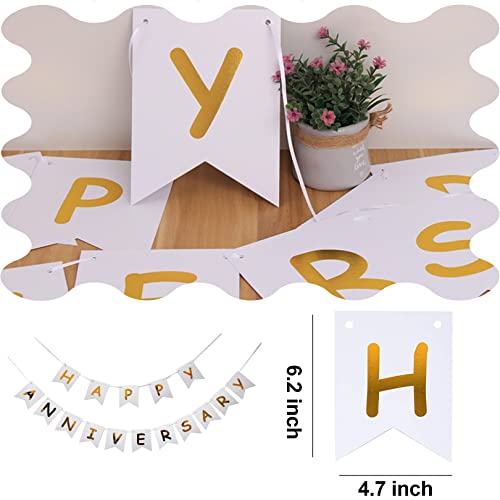 Image of White Happy Anniversary Banner, Party Supplies for Wedding Birthday Party Ceremony Decoration