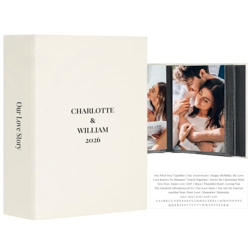 Vienrose 4x6 Couples Photo Album Small Slip-In Photo Album with 100 Pockets Fabric Cover Photo Book Acid-Free Inner Pages DIY Custom Cover with Couple-themed Crystal Stickers Beige