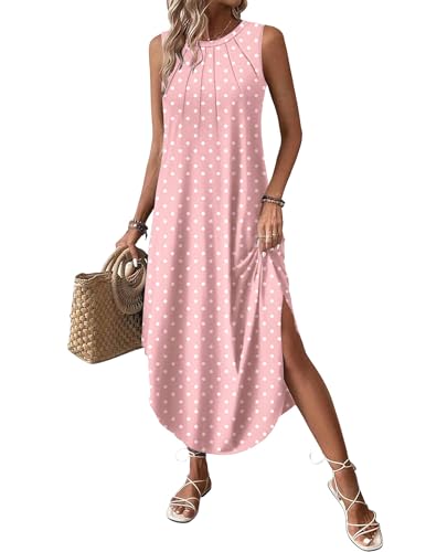 Image of Zeagoo Women Floral Summer Casual Beach Printed Tank Dress with Pockets Pleated Front Long Dress