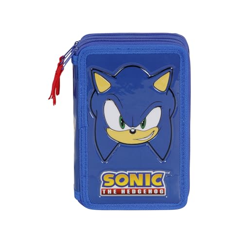 Estuche Sonic Triple completo color azul plumier de 14x21 cm para niños 2