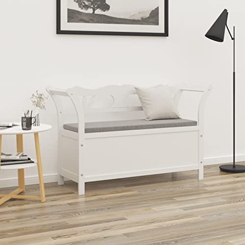 Homgoday Panca con vano portaoggetti per soggiorno, corridoio, schienale e braccioli, in legno massello di abete bianco, 107 x 45 x 75,5 cm