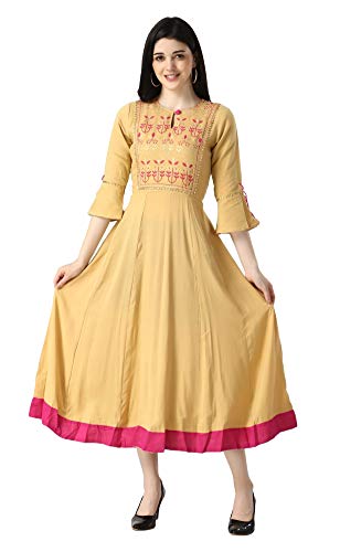 Image of OM SAI LATEST CREATION Women's Ruby Rayon Foil Printed Long Anarkali Kurti