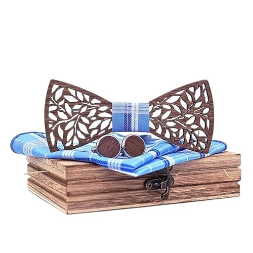 Nœud papillon en bois pour hommes ensemble avec boutons de manchette et mouchoir fête