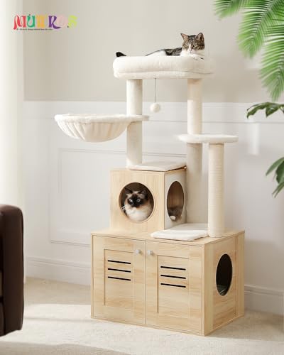 Árbol moderno para gatos con caja de arena y columpio miniatura 6