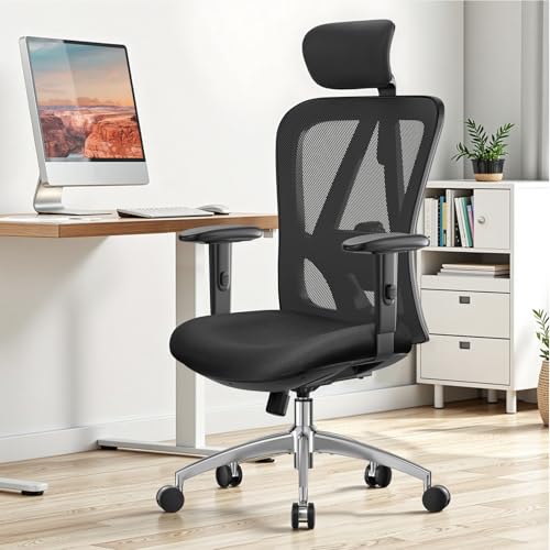mfavour Ergonomic Office Chair Back Support, Mesh Computer Desk Chair with 3-gear Lockable Reclining Angles, Adjustable Headrest and Lumbar Support, 2D Armrest, Load Capacity 136kg/300LBS