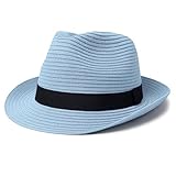 Funky Junque Mens Fedora Hats – Stylish Straw Hats for Men, Classic Men's Fedoras, Short Brim Panama Beach Hat, Summer Dress Hat - Light Blue (Large/X-Large)