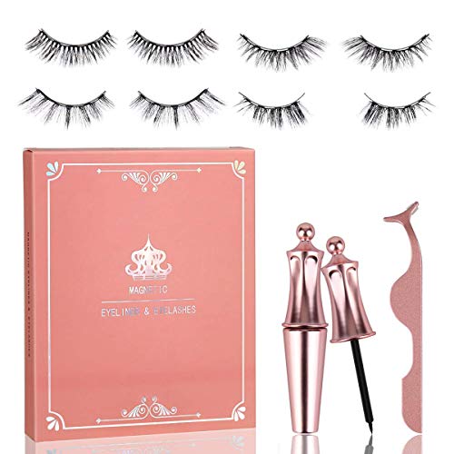 Preisvergleich Produktbild ZRSZ Magnetische Wimpern Magnetic Eyeliner Wiederverwendbare Falsche Magnetic Eyelashes Wasserdicht Einfach Zu Bedienen Anfänger Freundlich(4 Paare)